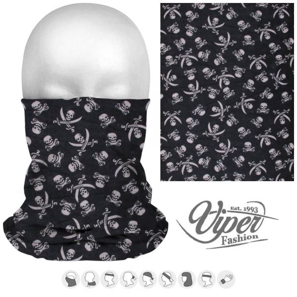 Mehrzweckschal 9 in 1, schwarz weiss &quot;Totenkopf mit Schwertern&quot;