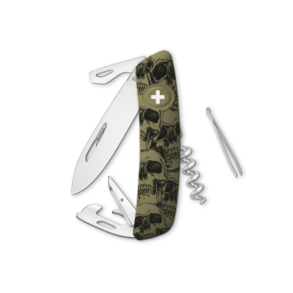 Militärshop Taschenmesser Limited Edition &quot;Skull&quot; - oliv