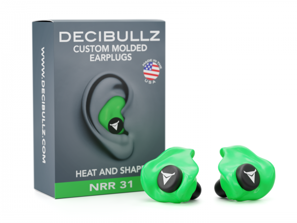 Decibullz - Custom Molded Earplugs Gehörschutzstöpsel grün (SNR=27db)