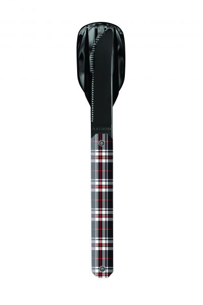 AKINOD - Besteckset 12H34, Hochglanz Schwarz, Blauer Tartan