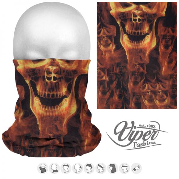 Mehrzweckschal 9 in 1, orange &quot;Skull&quot;