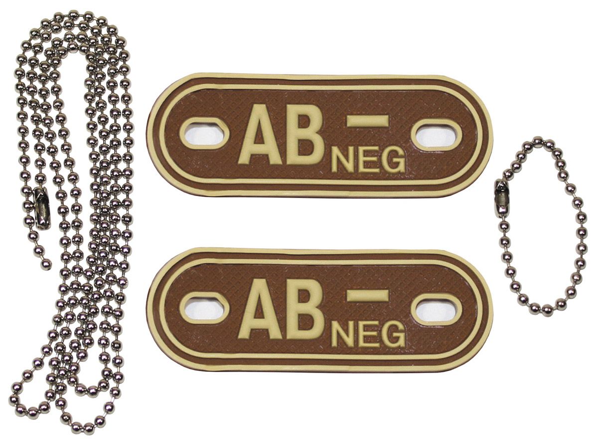 Image of Blutgruppenmarken, mit Ketten, desert, "AB NEG", 3 D