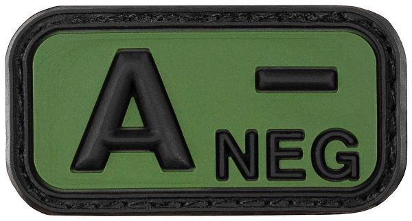 Klettabzeichen, schwarz-oliv, Blutgruppe &quot;A NEG&quot;, 3D