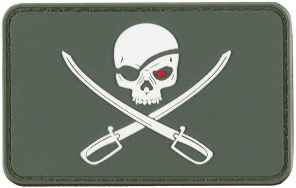 Klettabzeichen, 3D, &quot;Skull with Swords&quot;, oliv