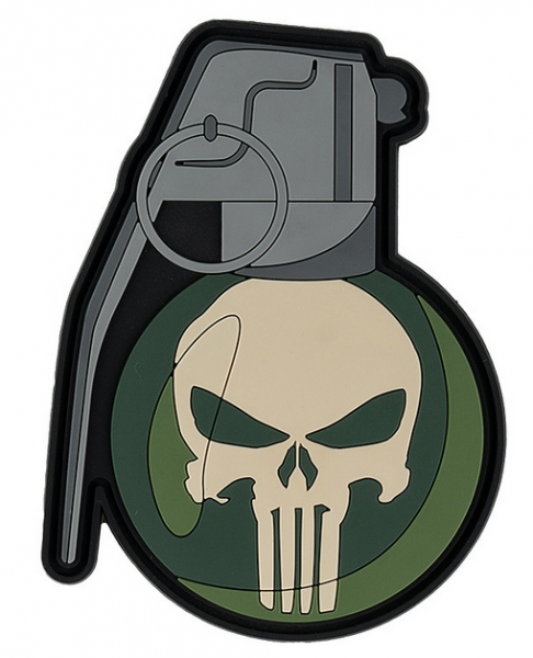 Klettabzeichen Handgranate mit Totenkopf - grün