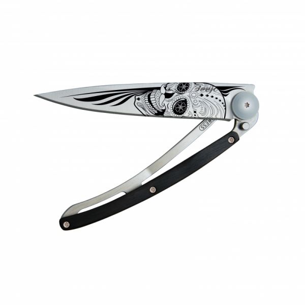 Deejo Klappmesser - Tattoo Totenkopf grau 37g