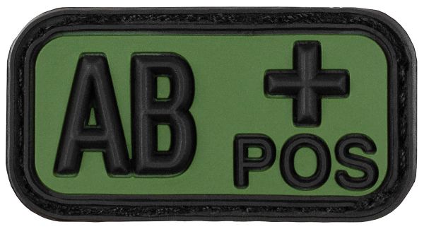 Klettabzeichen, schwarz-oliv, Blutgruppe &quot;AB POS&quot;, 3D