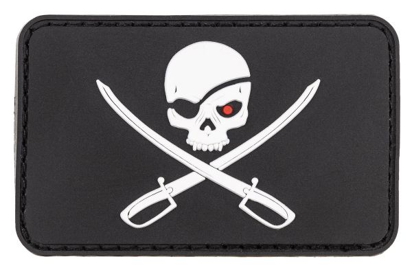 Klettabzeichen, 3D, &quot;Skull with Swords&quot;, schwarz