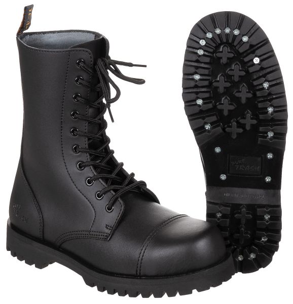 Stiefel, 10-Loch,&quot;Pure Trash&quot;, schwarz, Stahlkappe, Schrauben