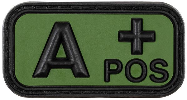 Klettabzeichen, schwarz-oliv, Blutgruppe &quot;A POS&quot;, 3D