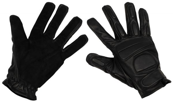 Lederhandschuhe, schwarz, mit Polsterung, Wildlederbesatz