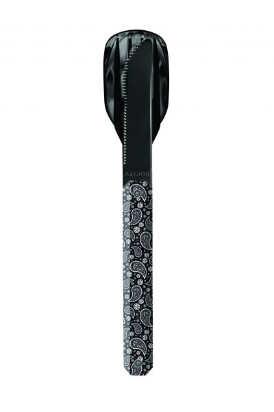 AKINOD - Besteckset 12H34, Hochglanz Schwarz, Schwarzes Bandana