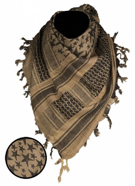 Halstuch &quot;Shemagh&quot; Stars - coyote-schwarz, 110x110cm