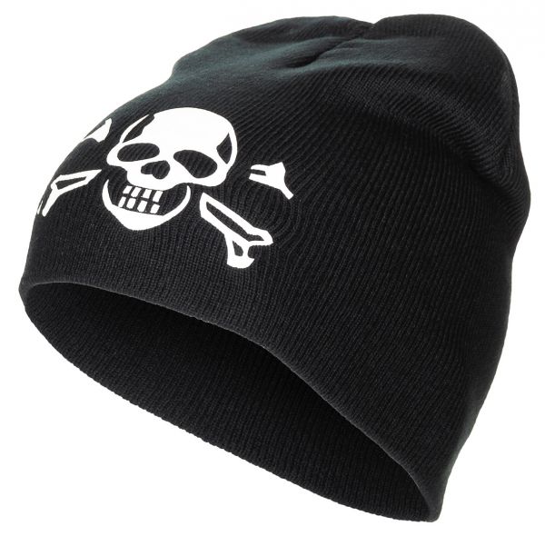Strickmütze, &quot;Beanie&quot;,schwarz, &quot;Totenkopf&quot;, fein gestrickt