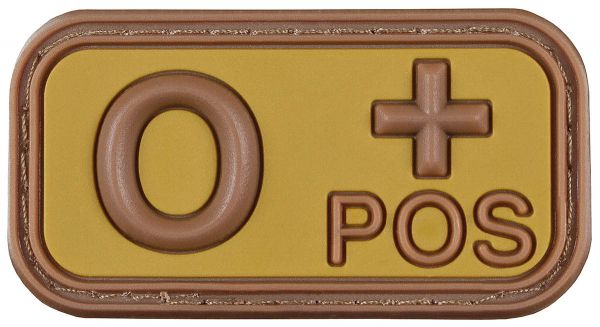 Klettabzeichen, braun-khaki, Blutgruppe &quot;O POS&quot;, 3D