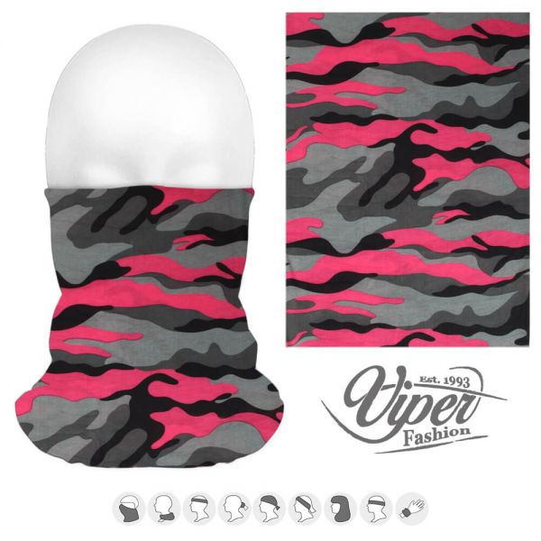 Mehrzweckschal 9 in 1, pink grau &quot;Camouflage&quot;