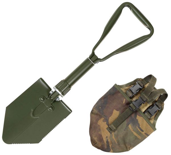 BW Klappspaten, 3-teilig, oliv, mit gebrauchter Tasche