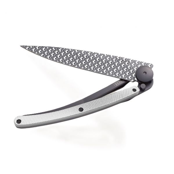 Deejo Klappmesser - Quadratic hellgrau Aluminium 37g