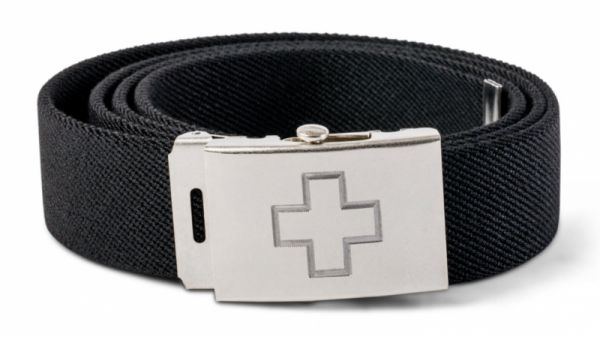 Koppelgürtel 4cm mit Schweizerkreuz - schwarz (elastisch)