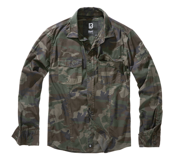 Brandit - Slim Fit Shirt Long Sleeve woodland