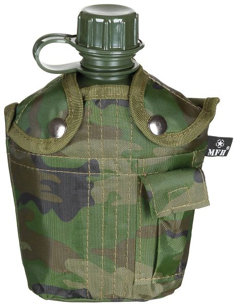 US Plastikfeldflasche, 1 l, Hülle, woodland