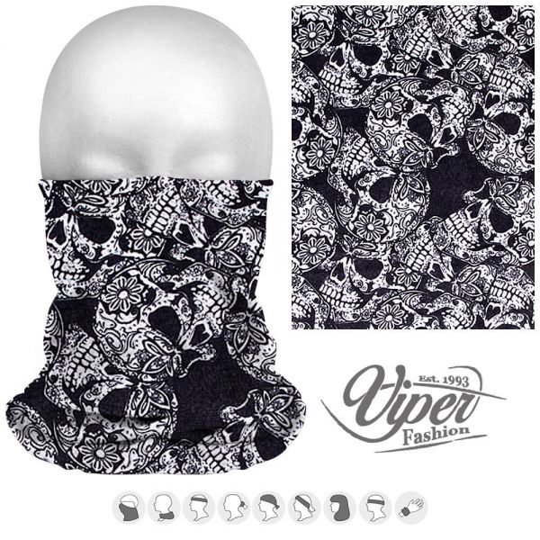 Mehrzweckschal 9 in 1, schwarz weiss &quot;Totenkopf&quot;