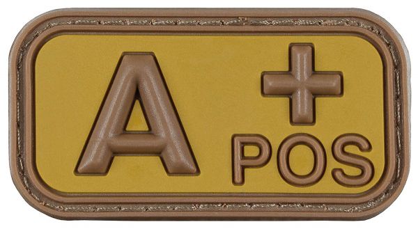 Klettabzeichen, braun-khaki, Blutgruppe &quot;A POS&quot;, 3D