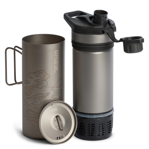 GRAYL - Wasserfilter Geopress TI+ Titanium Bottle &amp; Cook Lid (Covert Black)