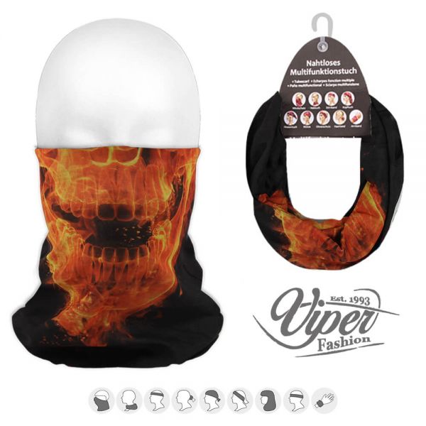 Mehrzweckschal 9 in 1, rot &quot;Skelett Feuer&quot;