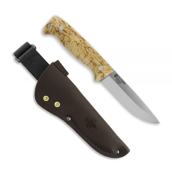 Peltonen Knives - M07 Full Tang Curly Birch, unbeschichtet, Lederscheide (braun)