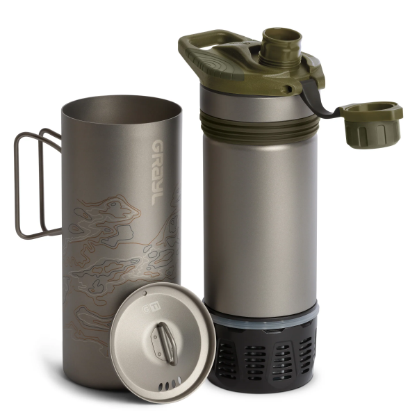 GRAYL - Wasserfilter Geopress TI+ Titanium Bottle &amp; Cook Lid (Olive Drab)