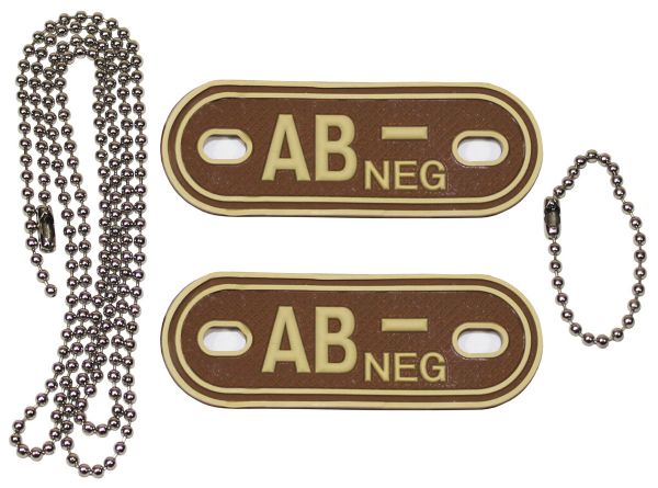 Blutgruppenmarken, mit Ketten, desert, &quot;AB NEG&quot;, 3 D