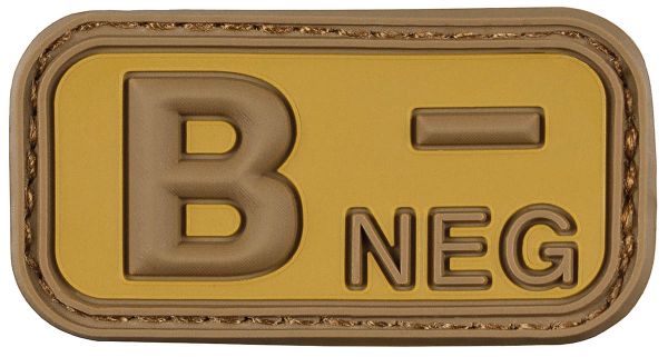 Klettabzeichen, braun-khaki, Blutgruppe &quot;B NEG&quot;, 3D