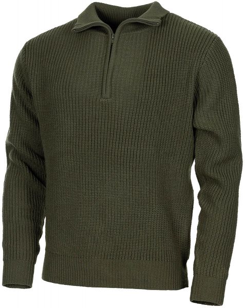 Pullover, "Troyer", oliv, mit Reissverschluss